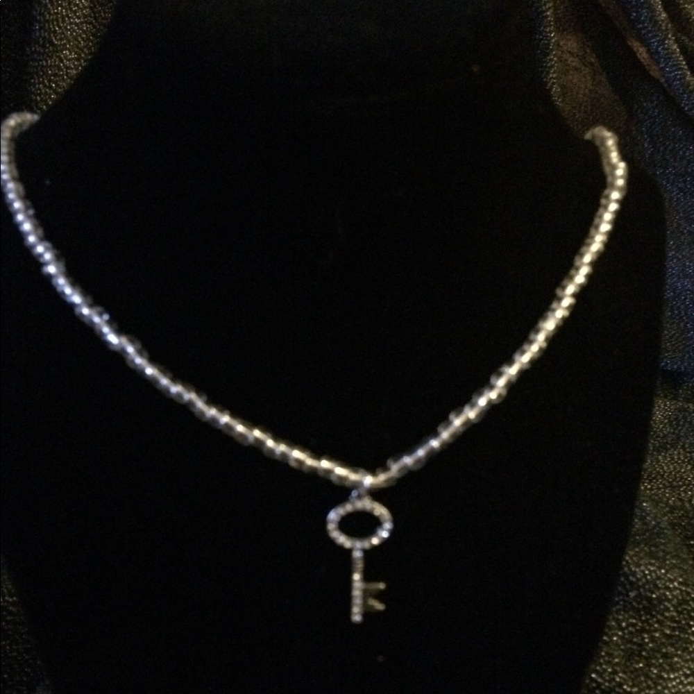 Silvertone Rhinestone Key Necklace